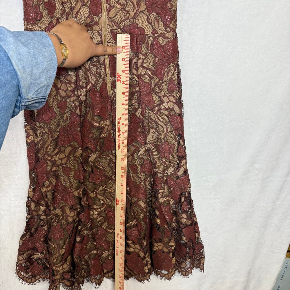 Calvin Klein 2 Lace Brown Dress Floral A-Line Sheath Fringe Formal Wedding Party - Picture 12 of 13